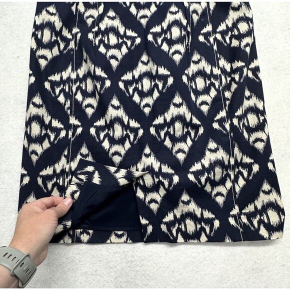 Talbots Womens Dress 14 P Blue Cream Ikat Print Lined Sleeveless Sheath Stretch - Picture 12 of 12